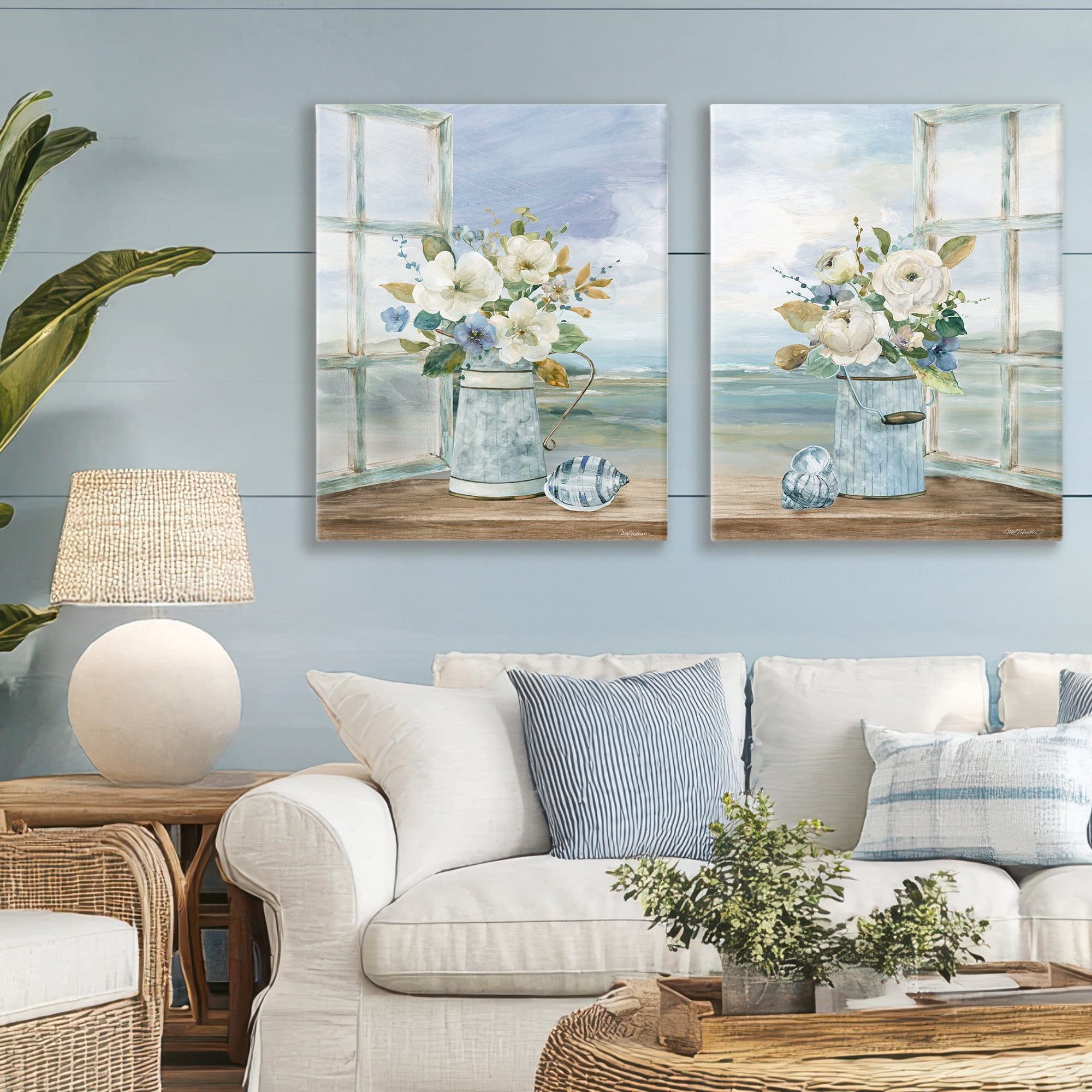 Stupell Industries Seaside Bouquets in Window 2 Piece Canvas Wall Art Set, design by Carol Robinson