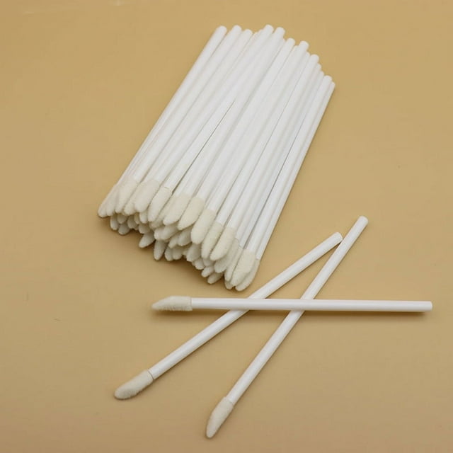 Nvzi 300 aplicadores de pinceles desechables para labios, aplicadores de lápiz labial negro, pinceles desechables para uñas, varitas de brillo de lápiz labial (blanco)