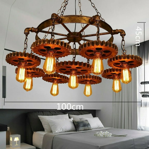 9 Head Rustic Steampunk Chandelier Lamp Industrial Pendant Ceiling Light Fixture
