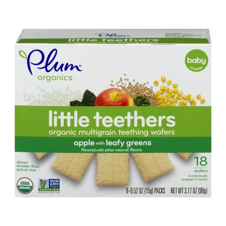 Plum Organics Little Teethers, Baby Teething Wafers, Apple with Leafy Greens, 3.17oz (6 Packs of 6, Total of (Best Organic Teething Biscuits)