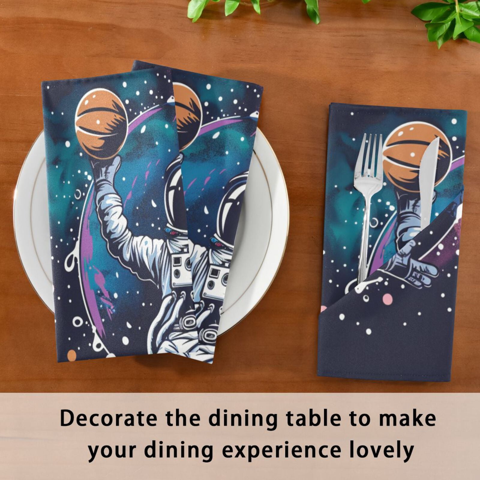JSTEL Astronaut Basketball Space Pop Cloth Napkins Set of 6, 20x20 Inch Washable and Reusable Napkin for Decoupage Dinner Party Everyday Use