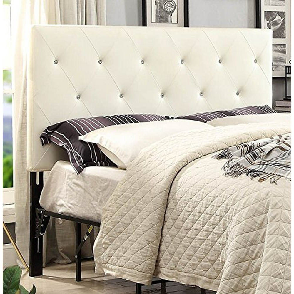 Queen White Contemporary Diamond Tufted Fabric Headboard