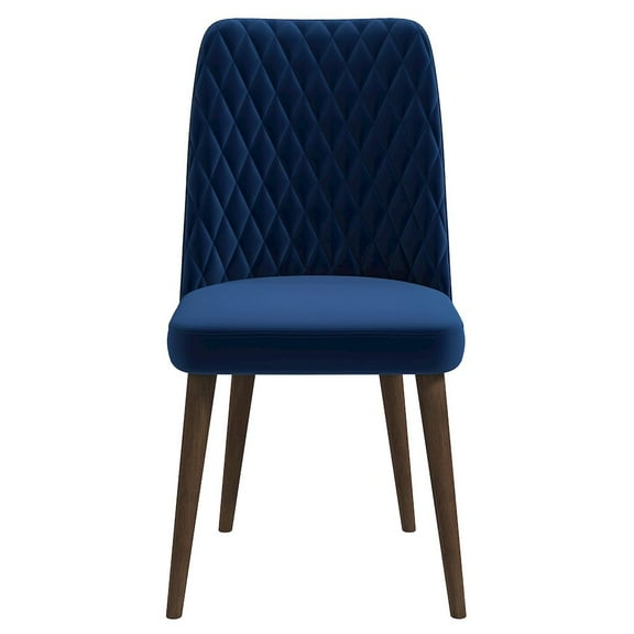 Ellen Mid-Century Modern Velvet Dining Chair in Navy Blue (Set of 2)