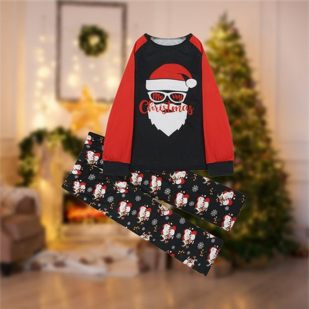 Conjuntos De Pijama Ropa de dormir linda de la familia de Navidad Conjunto de pijamas a juego de algodón Conjuntos casuales para padres e hijos Cgtredaw Niño Negro 0-2T para Niño