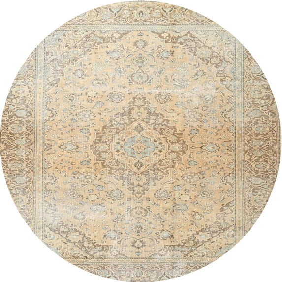 Ahgly Company Machine Washable Indoor Round Traditional Deep Peach Orange Area Rugs, 3' Round