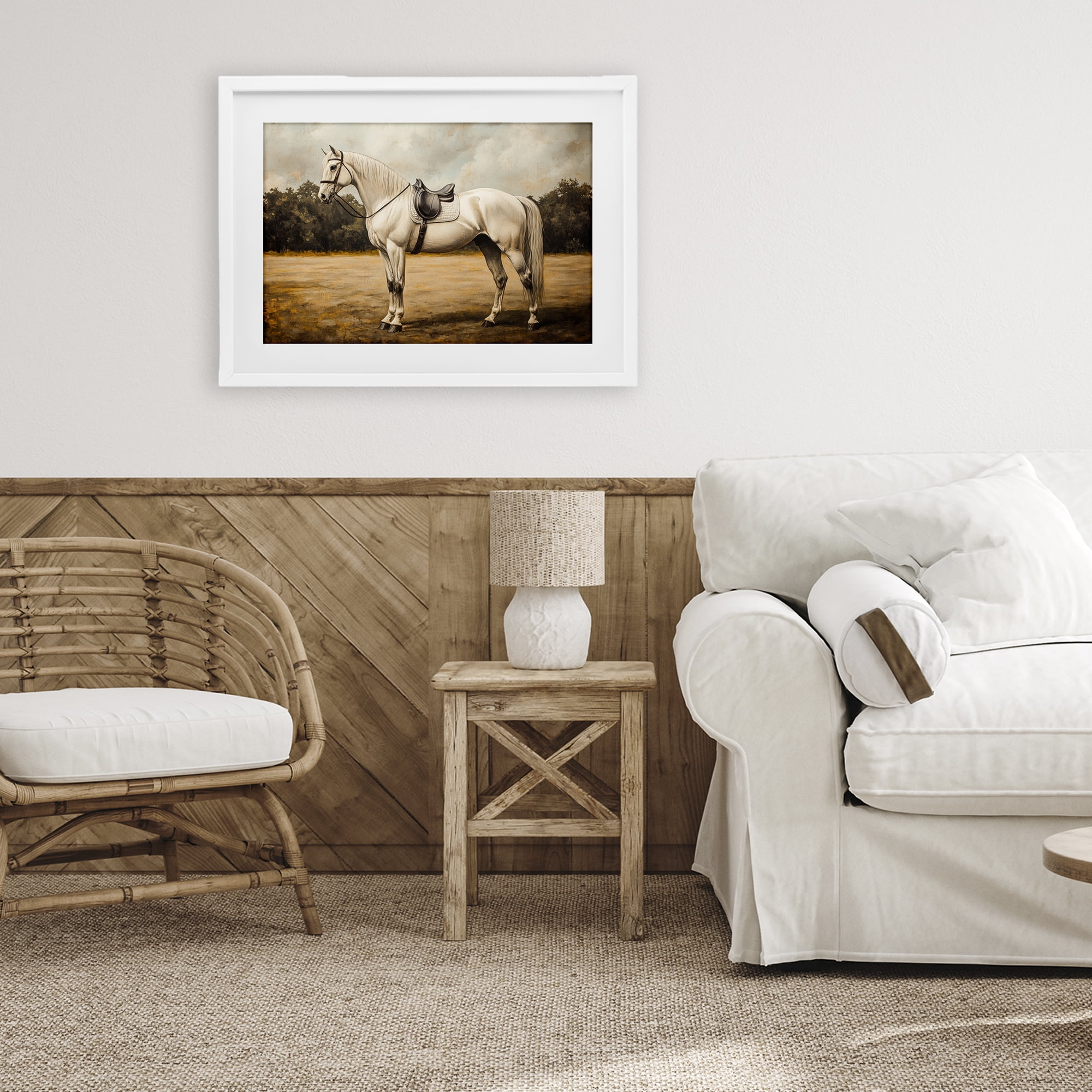 Stupell Industries White Mare with Saddle White Framed Print Under Glass, design by Petal Prints Design