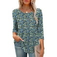thumbnail image 2 of SOMER Boho Tops for Women Dressy Casual Blouses 3/4 Sleeve Crew Neck Floral Pleated Shirts for Going Out, 2 of 6