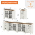 thumbnail image 3 of Farmhouse Kitchen Buffet Sideboard Cabinet with 4 Glass Door, Mid-Century Cupboard & End Table with Charging Station, 4-in-1 Console Table Entertainment Center for Living Room Dining Room, White, 3 of 8