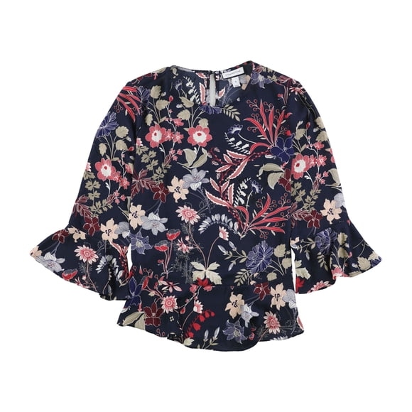 Blusa Charter Club con dobladillo con volantes para mujer azul pequeña