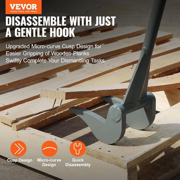 54" Pallet Remover with 907kg Capacity, Carbon Steel Q235, 50" Wood Handle,  Pallet Puller for Disassembling Boards