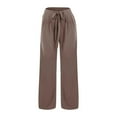 thumbnail image 4 of Girls Kids Wide Leg Pants Cotton Linen Solid Color Baggy Pant Casual Elastic Waist Drawstring Lightweight Pocket Pant Brown 110, 4 of 5