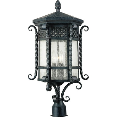 Iron Oxide Finish 3 Bulbs - Outdoor Post Light Bulb Fixture 3 Light Bulb Fixture With Country Forge Finish Forged Iron Material Candelabra Bulbs 13 inch 120 Watts