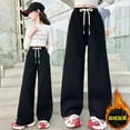 thumbnail image 6 of Ruyang Girls Wide Leg Fleece Sweatpants Teens School Sports Joggers Thermal Elastic High Waisted Straight Pants, 6 of 9