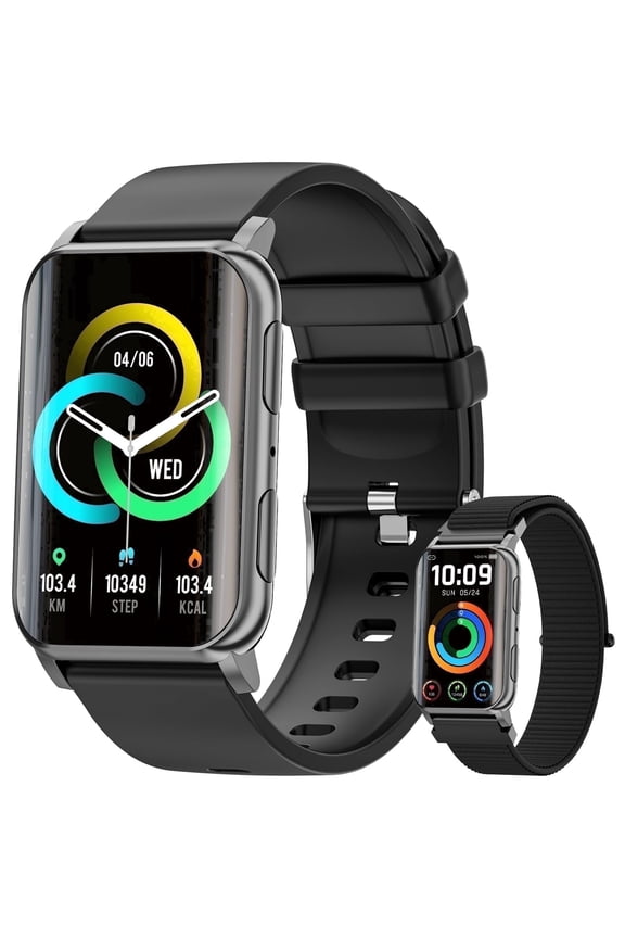 Fitness Tracker, 1.57" Smart Watch for Women Men, 10mm Ultra-Thin Fitness Watch with 2 Interchangeable Bands/Answer/Make Calls/120 Sports Modes/IP68 Waterproof, fits for Android iPhone Devices, Black