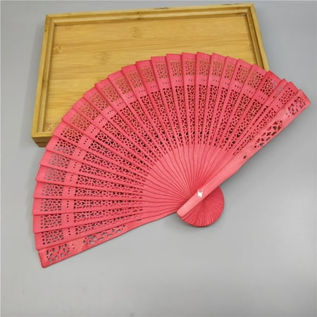 

Kqegk Wedding Hand Fragrant Party Carved Bamboo Folding Fan Chinese Style Wooden