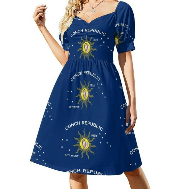 Bandera de la República de la Concha (Key West Florida) Vestido de manga corta vestidos de noche mujeres Ropa de verano para mujer Vestido