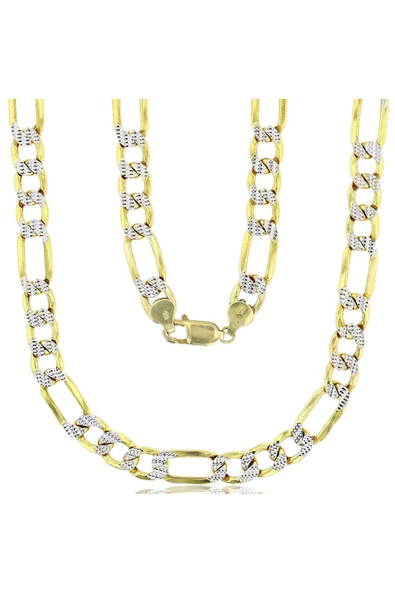 14k Two Tone Gold Solid 9.10mm Figaro Chain with Lobster Claw Clasp | 8.50" Bracelet | Italian Gold Bracelets | Gold Figaro Bracelets for Men and Women