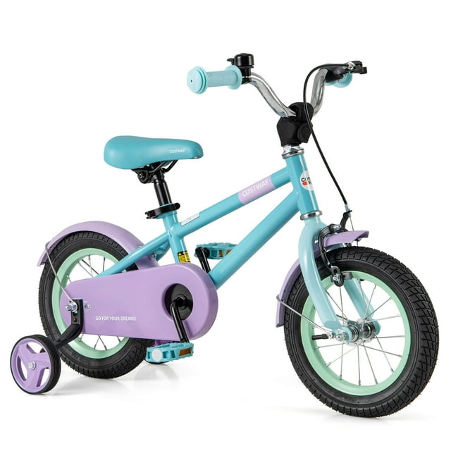 Costway 12" Kids Bike with Adjustable Saddle Handlebar Removable Training Wheels Handbrake Blue