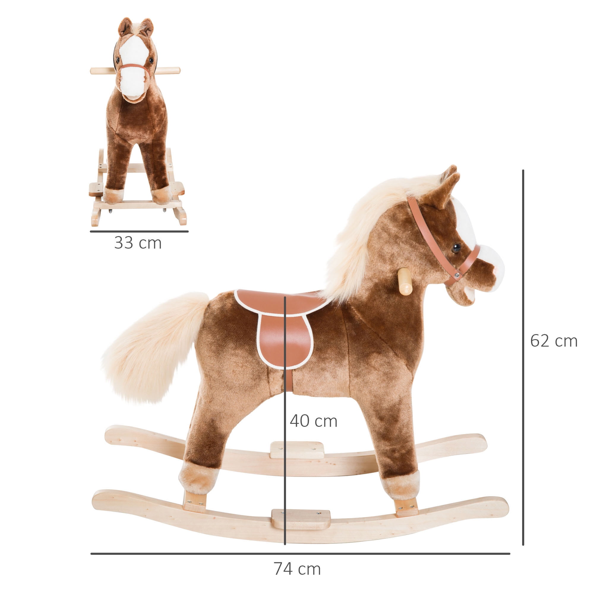 Childrens Bike, Qaba Kids Rocking Horse, Plush Toddler Rocker, Wooden Base Ride-On Toy with Handle Grip, Traditional Toy for Kids 36M+, Brown, Brown Kids Bike,Plush Girls Bike
