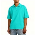 thumbnail image 4 of Resicozy Men's Short Sleeve Polo Shirts Casual Summer Classic Collared Button Down Shirt Solid Color Tops Cyan S, 4 of 8