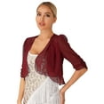 thumbnail image 3 of Lejafay Womens Elegant Ruffle Solid Bolero Shrug Half Sleeve Double Layer Chiffon Cardigan for Dress Burgundy 4XL, 3 of 7