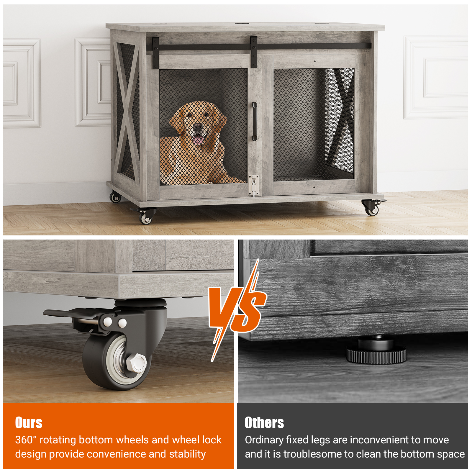 Farmhouse Chic: 37" Dog Crate as Home Decor | Stylish Sliding Door Kennel That Enhances Your Living Space