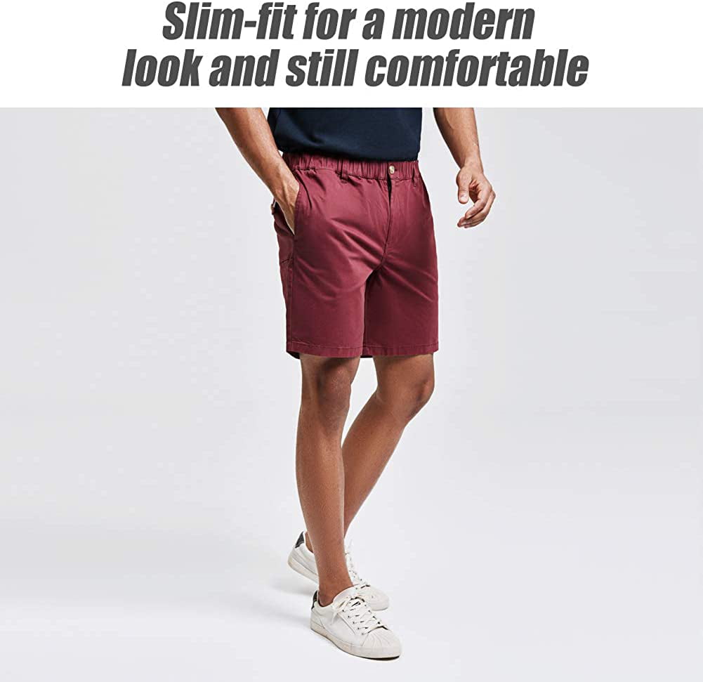 maamgic Men's Classic-fit 7 Cotton Casual Shorts Elastic Waistband with Multi-Pocket Daily Wear Walking Summer Outfit