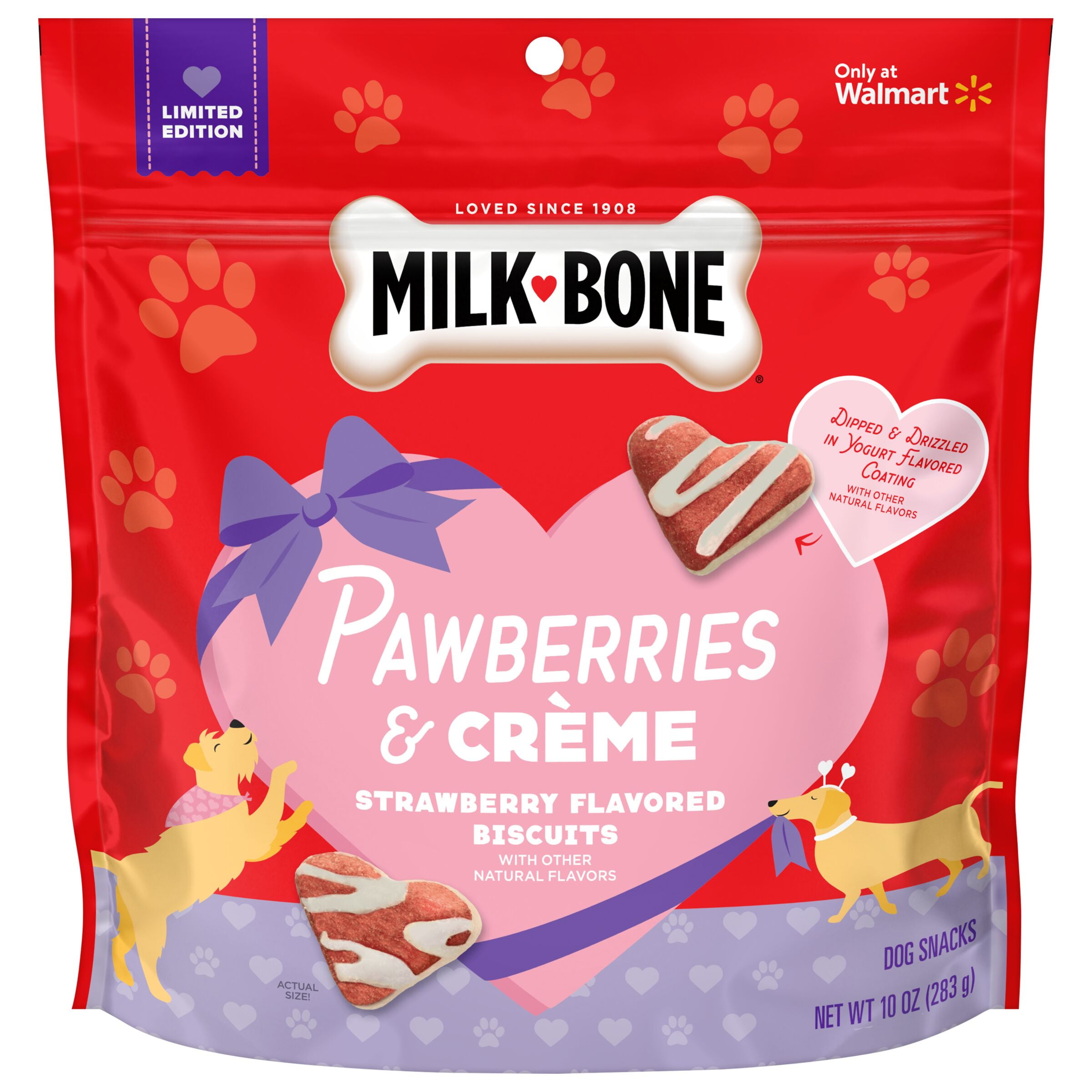 MilkBone Pawberries & Crème Strawberry Flavored Dog Biscuits, 10 oz