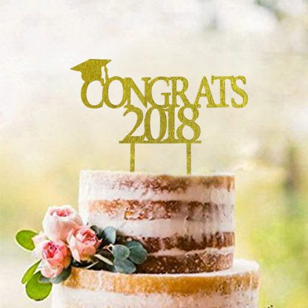 Gold Congrats 2018 Cake Topper Acrylic Graduation Cake Toppers