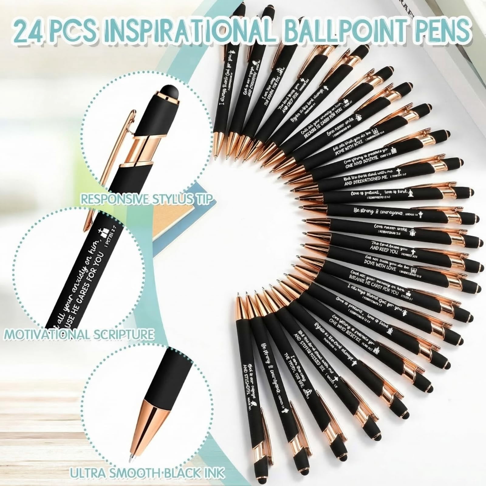 48 Pens Notepads Gifts For Mother's Day Set Ballpoint Pen Notebook Inspirational Quotes Journal Women Motivational Gift (classic Style)
