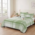 thumbnail image 3 of 3 Pieces Queen Quilt Set,Minimalist Light Green Plaid Soft Bedding Sets with 1 Quilt & 2 Pillow Shams,Neutral Tartan Checkered Summer Bedspread Lightweight Coverlet Comforter for All Season, 3 of 9