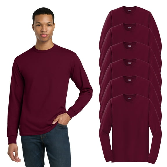 Gildan Men DryBlend Long Sleeve T-Shirt, Crewneck Classic Fit Maroon Tee, 6 Pack, L