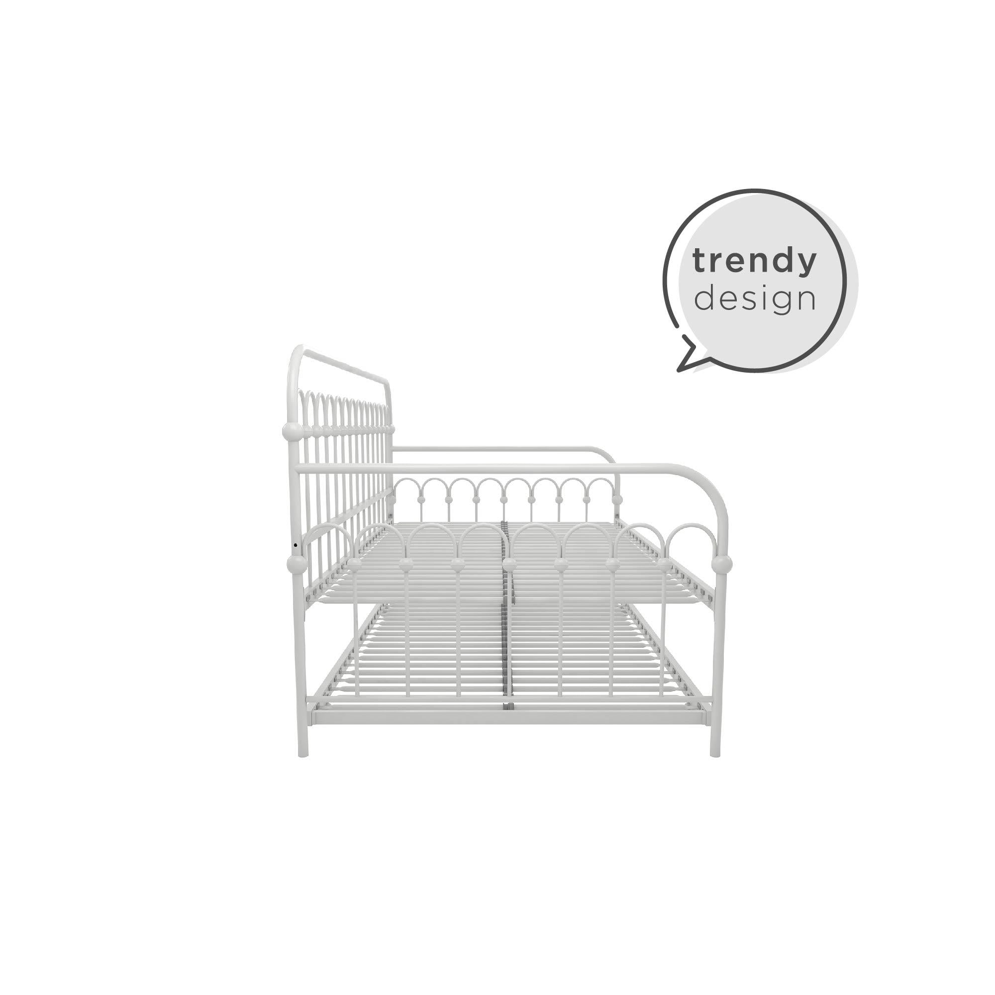Novogratz Bright Pop Metal Daybed with Roll Out Trundle - Chic, Stylish, Space-Saving Design - Includes Sturdy Steel Slats (Off White, Twin)