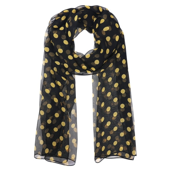 Bufanda de Chiffon con Lunares de los Años 50 para Mujeres INSPIRE CHIC, Chal Ligero Suave y Transparente para Todas las Temporadas 70.9"x27.6" Lunares Negro-Amarillo