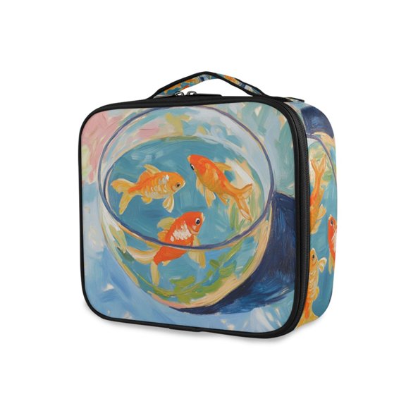 FORMRS Travel Makeup Bag Large Capacity Train Case Cosmetic Organizer with Adjustable Dividers, Art Goldfish