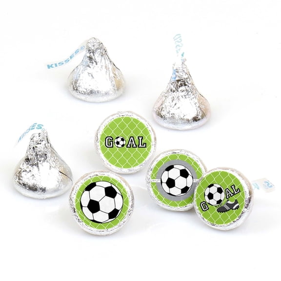 Big Dot of Happiness Goaaal - Soccer - Baby Shower or Birthday Party Round Candy Sticker Favors - Labels Fits Chocolate Candy (1 Sheet of 108)