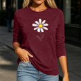 thumbnail image 5 of Floral Tshirts for Women 3/4 Sleeve Casual Tunic Shirts Crew Neck Loose Summer Fall Going Out Outfits Wine, M, 5 of 6