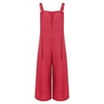 thumbnail image 6 of Breezora Women's Boho Floral Wide Leg Jumpsuit Casual Pleated Overalls with Pockets Summer Comfort Romper M Size Hot Pink, 6 of 9