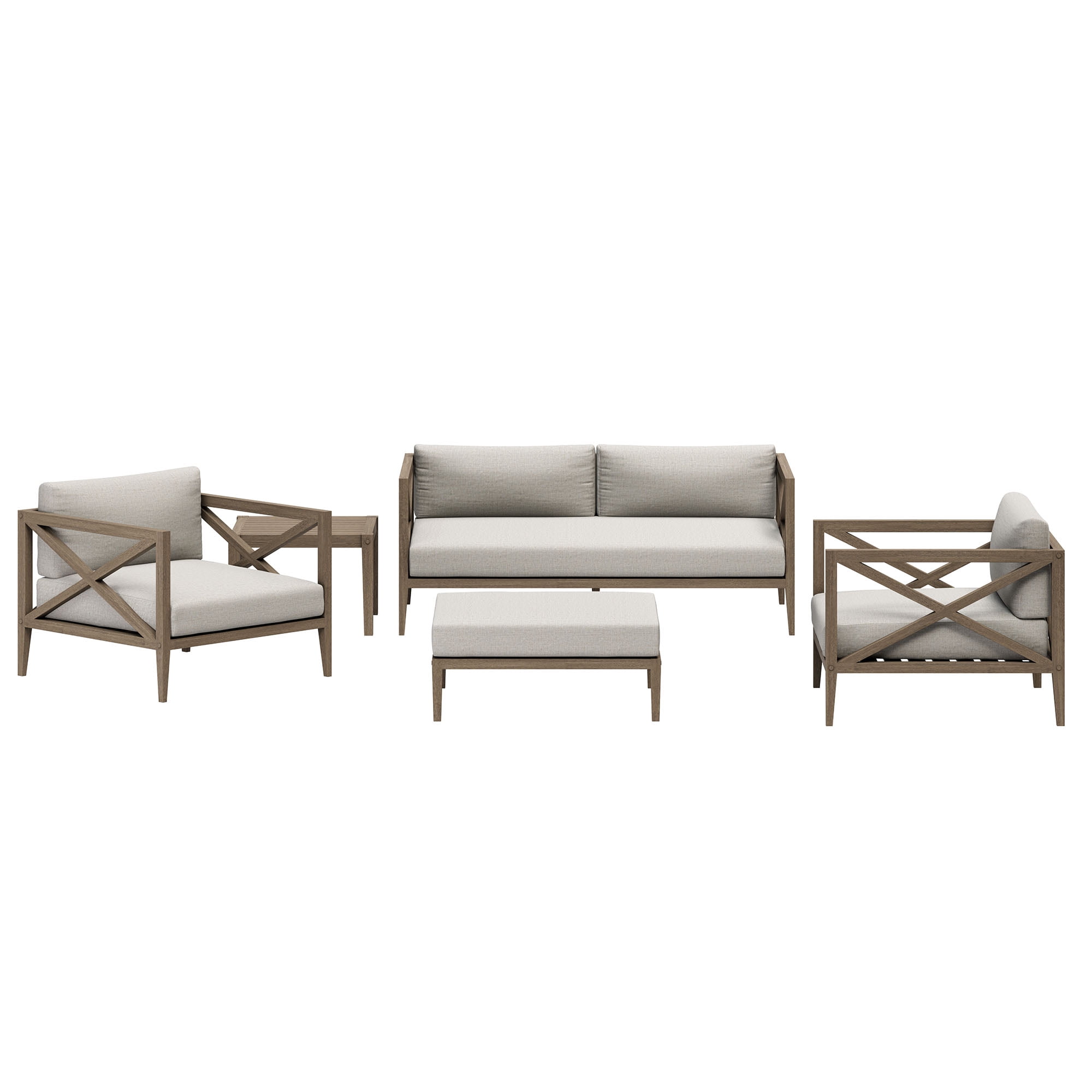 Modway Northlake 5-Piece Outdoor Teak Wood Furniture Set in Weathered Gray Pebble
