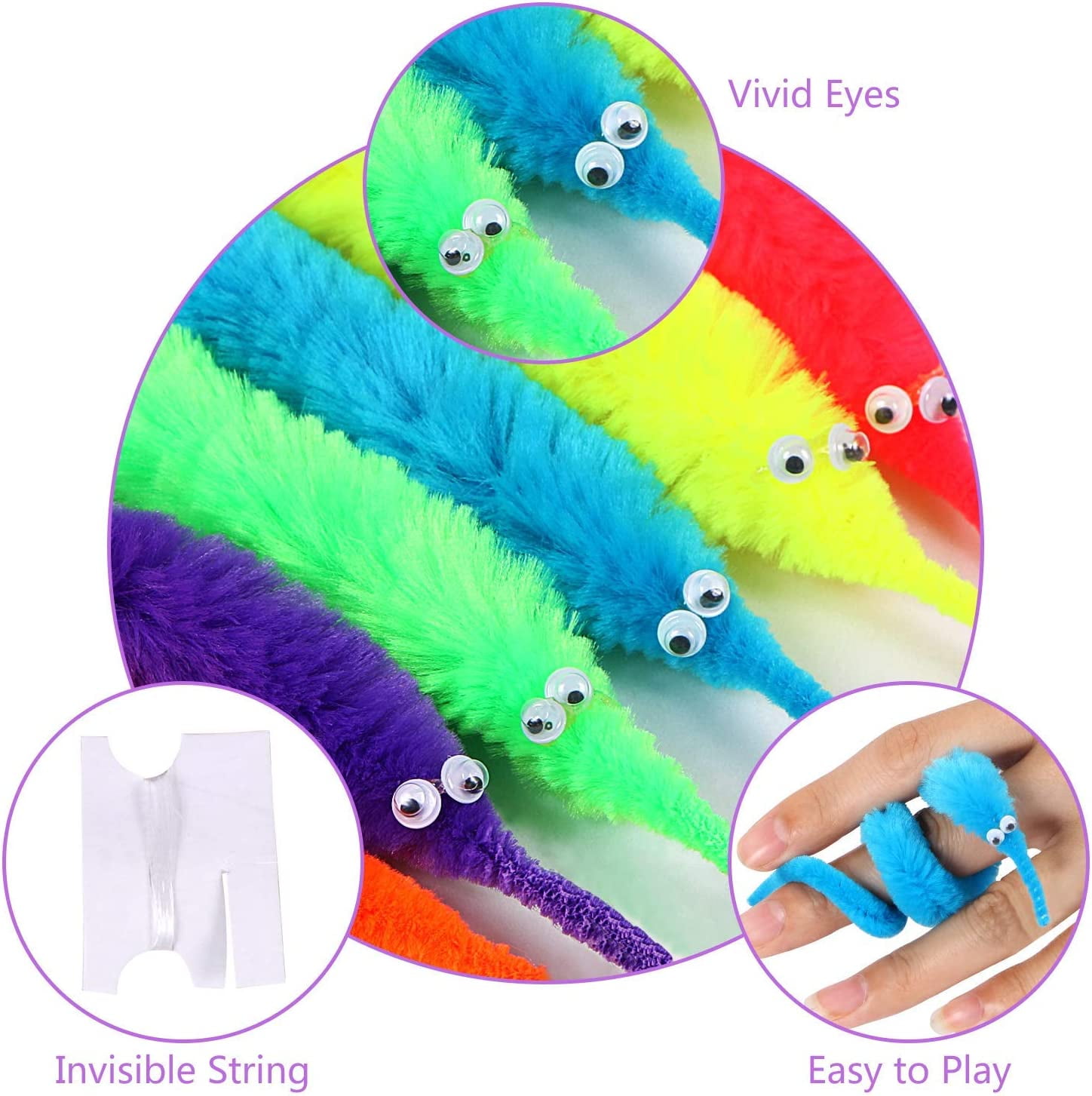 30 Pcs Magic Twisty Worm Wiggly Twisty Fuzzy Worms On A String Magic ...