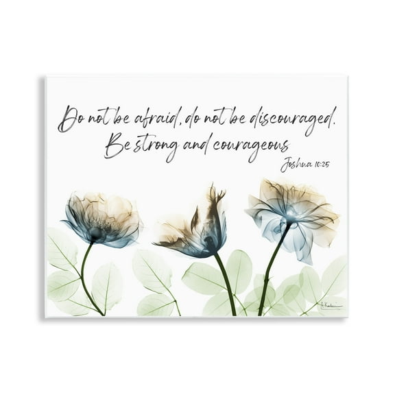 Stupell Industries Strong & Courageous Floral Religious Painting Unframed Art Print Wall Art, 14 x 11