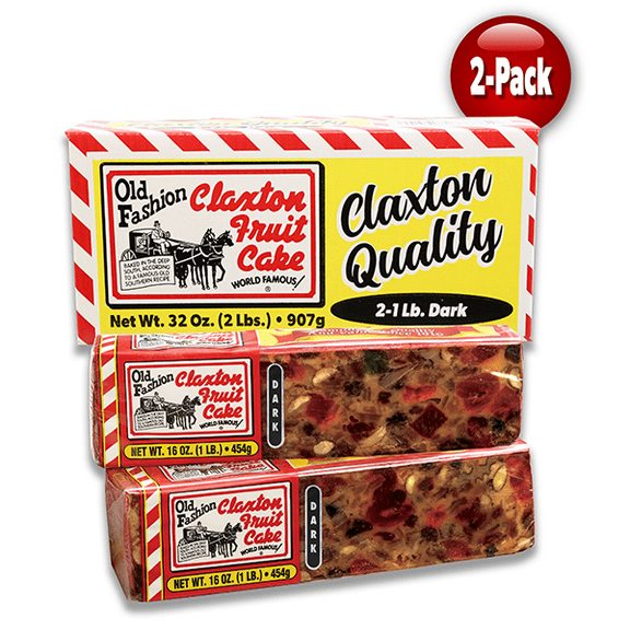Claxton Fruit Cake - 2-1 Lb. Dark Recipe - Individually Wrapped and Packed in our Exclusive Claxton Gift Carton
