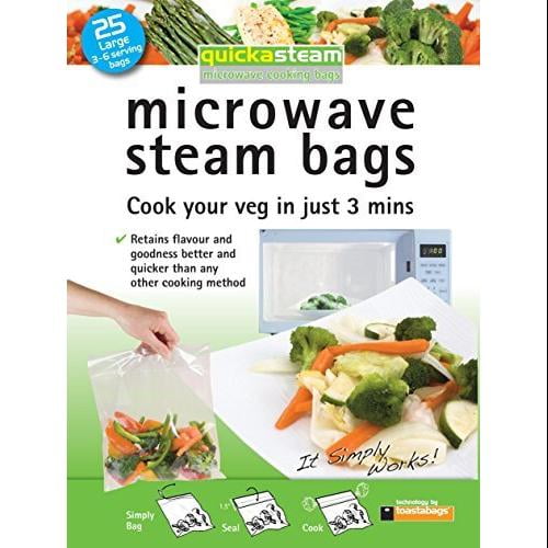 25Pack Large Quickasteam Microwave Steam Cooking Bags for Faster