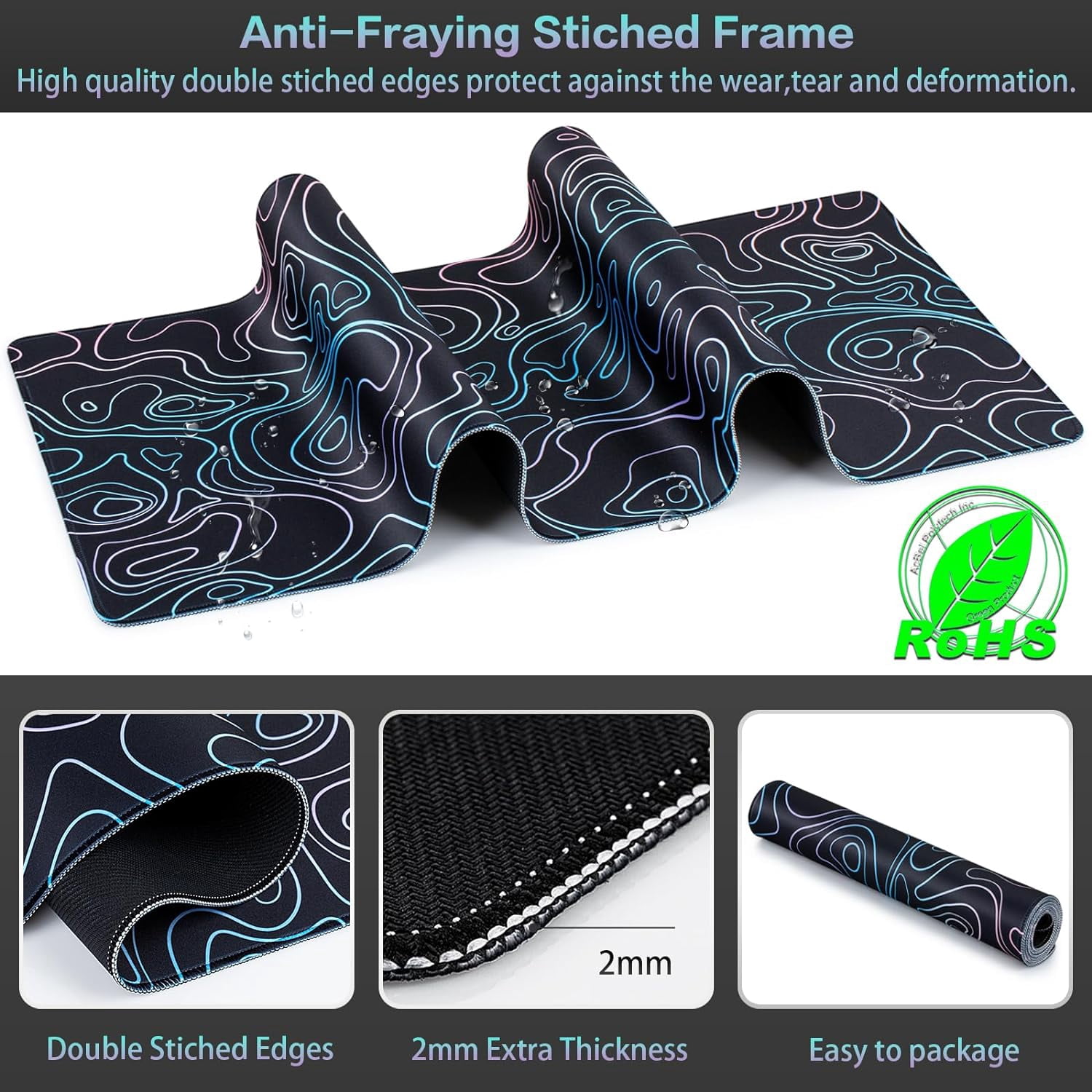 Gaming Mouse Pad, Topographic Contour Mouse Pad 31.5x15.7inch Large Extended Computer Mouse Mat Keyboard Full Desk Mousepad for Gaming, Office, Home