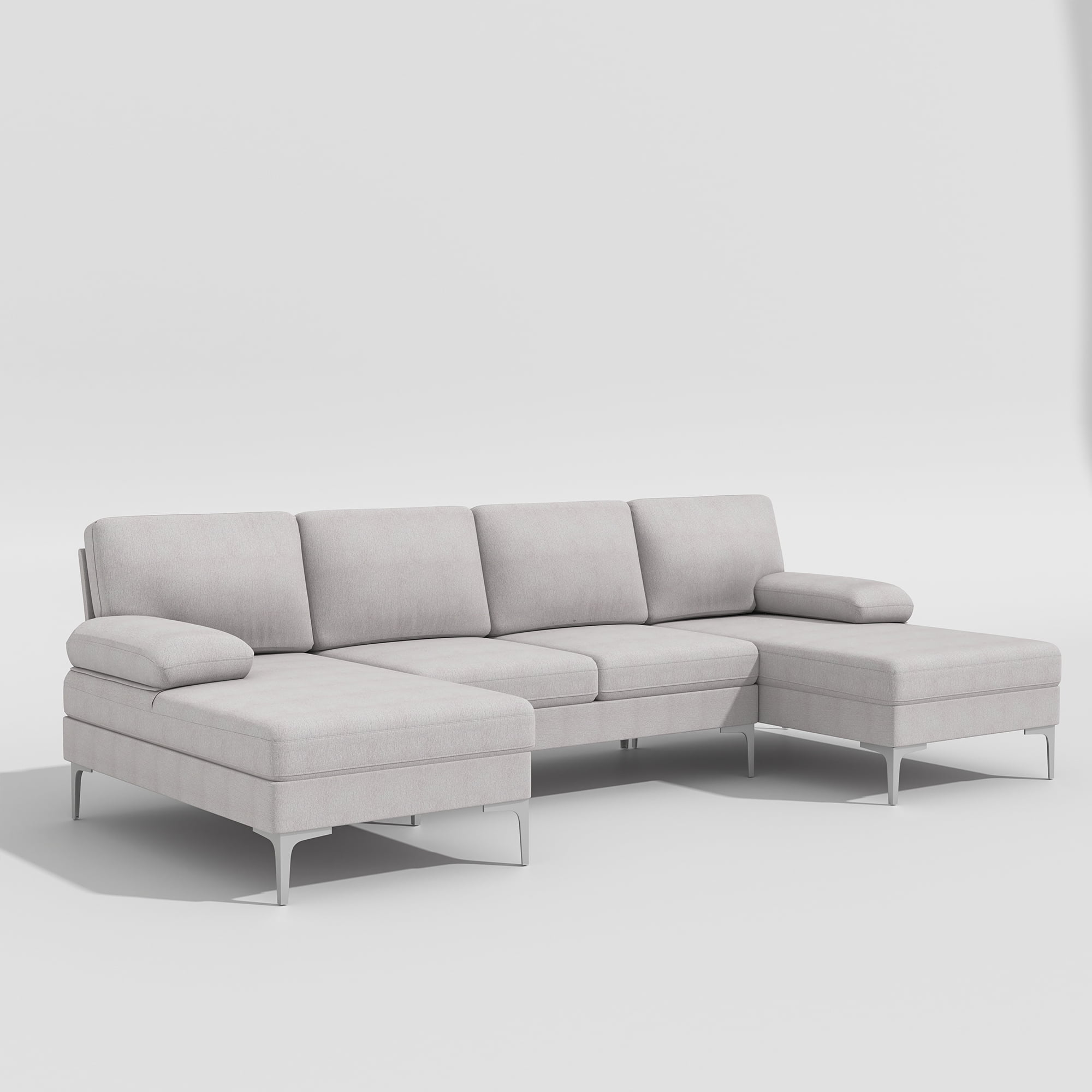 Kadyn U-Shaped Fabric with Two Imperial Concubine Iron Feet 4 Seats Indoor Modular Sofa, Sofa Couch for Living Room, Beige