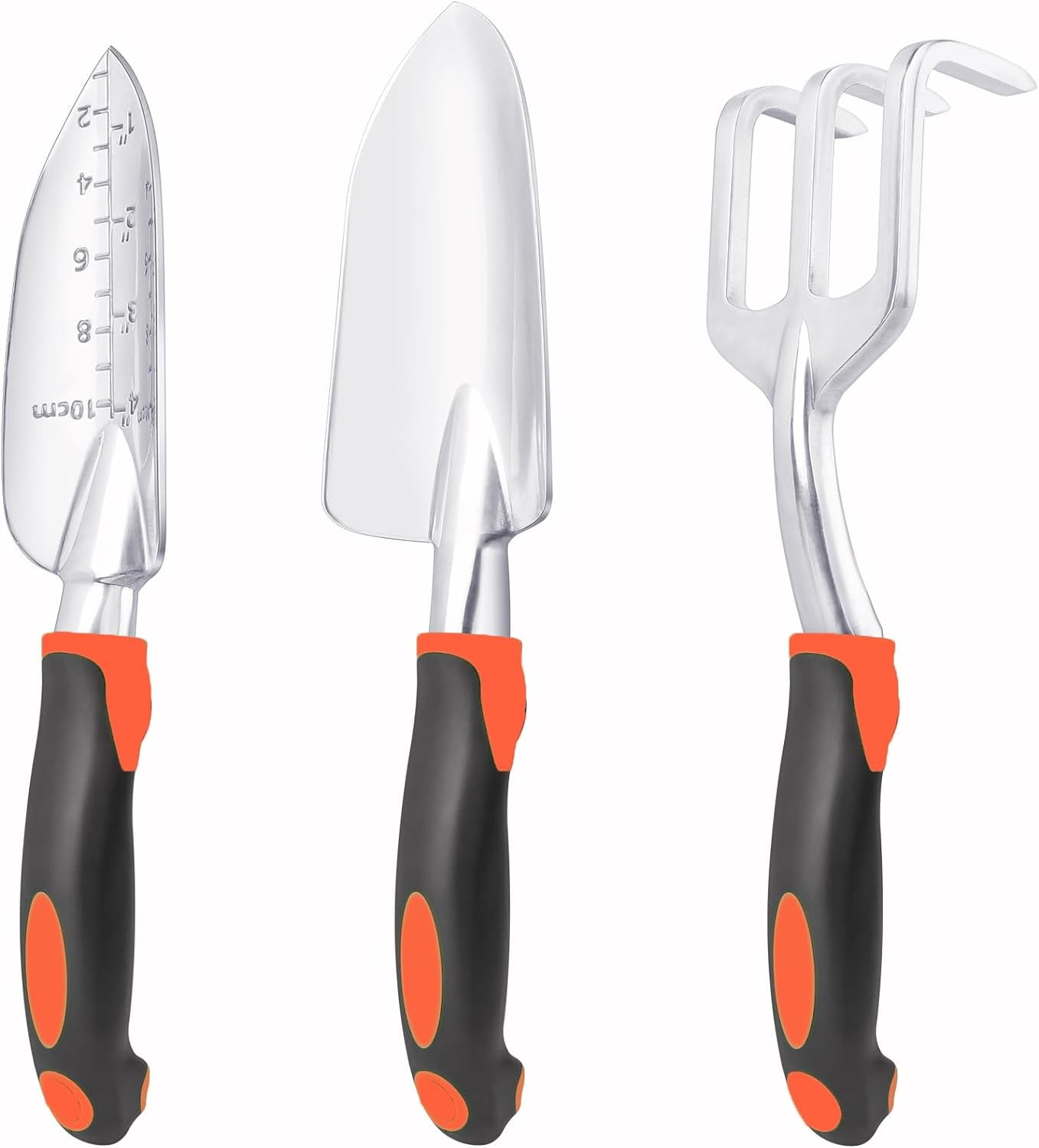 Garden Tools Set, 3 Pack Heavy Duty Gardening Tools Set Include Garden Shovel, Transplant Trowel and Hand Rake with Ergonomic Handle, Aluminum Alloy Lawn for Planting Tools, Red