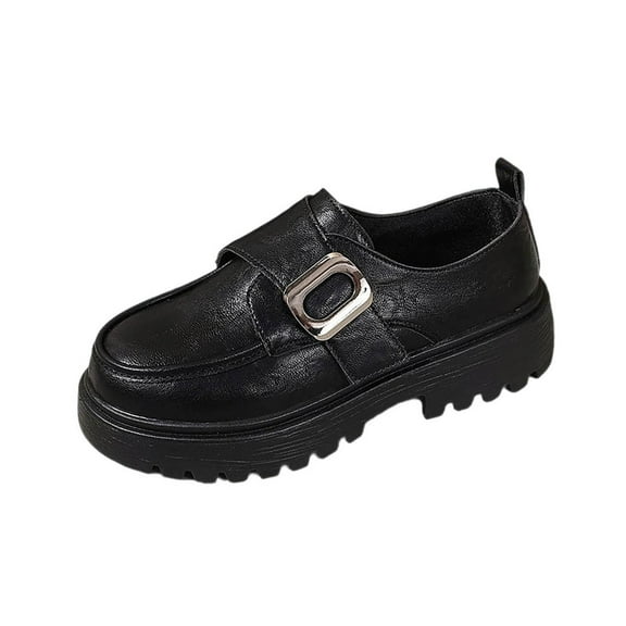 Black Women'S Platform Loafers With A Round Toe, Low Wedge Heel, Slip-On Design For A Comfortable And Elevated Look
