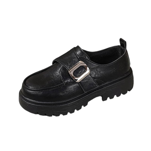 Chaussures Plates Femme Talon Bas Bout Rond Semelle Épaisse Mocassin à Enfiler Uni Britannique Passe-Partout Quatre Saisons Mode Décontracté