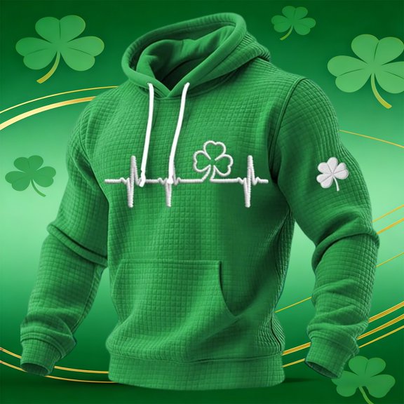 St Patrick's Day Irish Knit Grid Pattern Hoodie For Men Cozy Casual Wear
