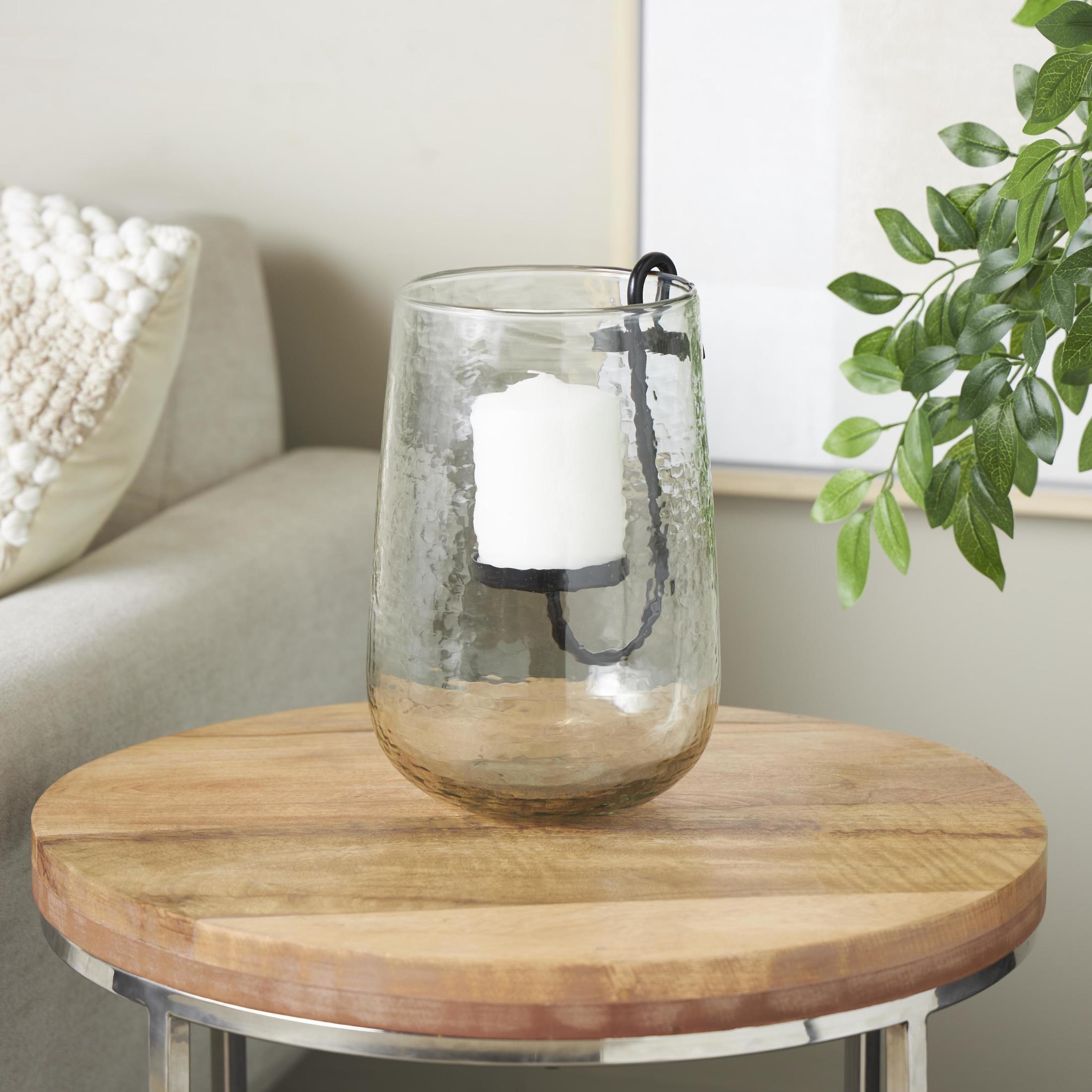 DecMode Glass Candle Holder with Black Metal Accents